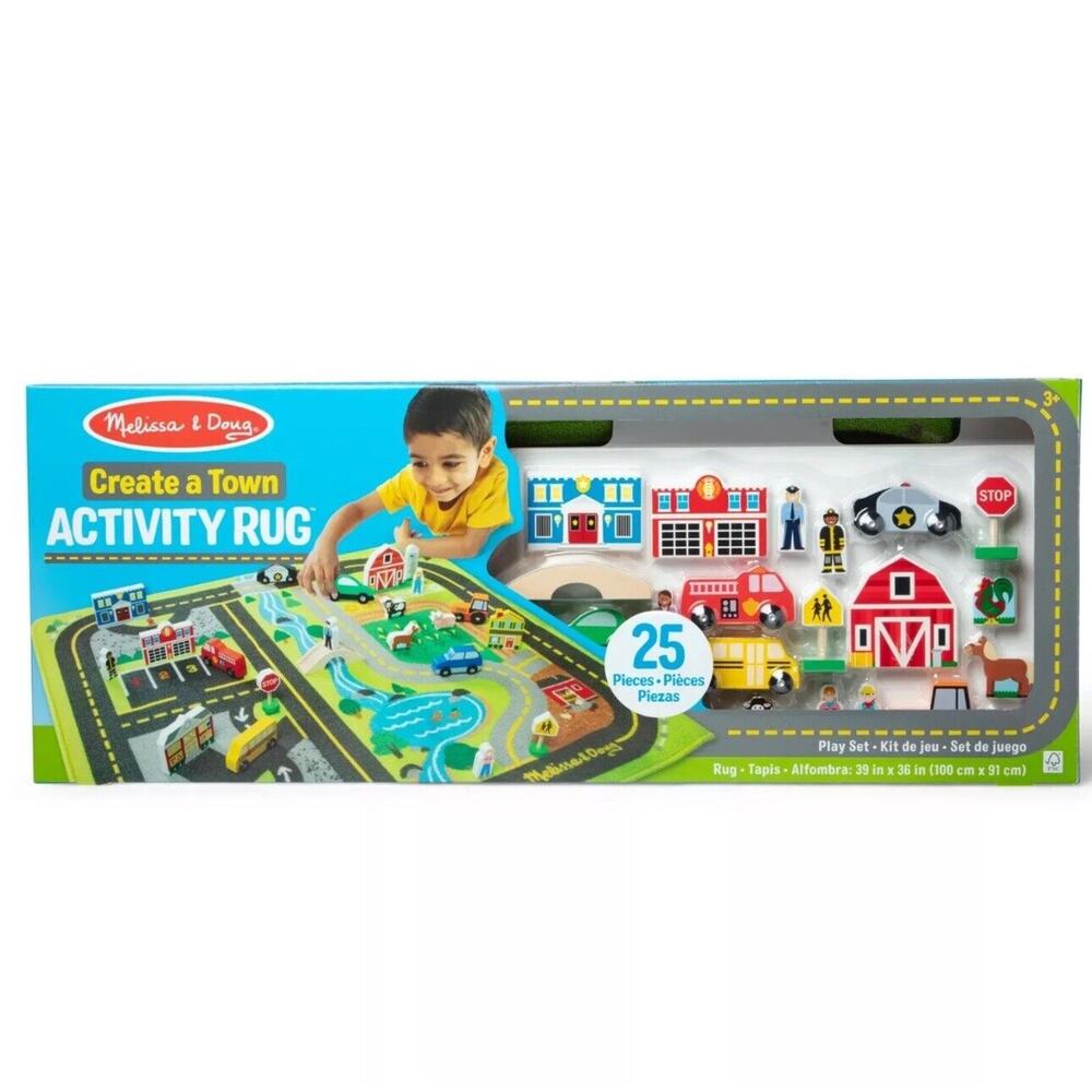 Melissa & Doug Create a Town Activity Rug Play Set, with 25 Wooden Play Pieces
